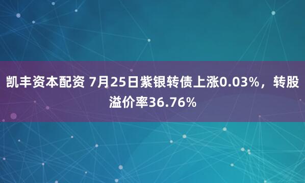 凯丰资本配资 7月25日紫银转债上涨0.03%，转股溢价率36.76%